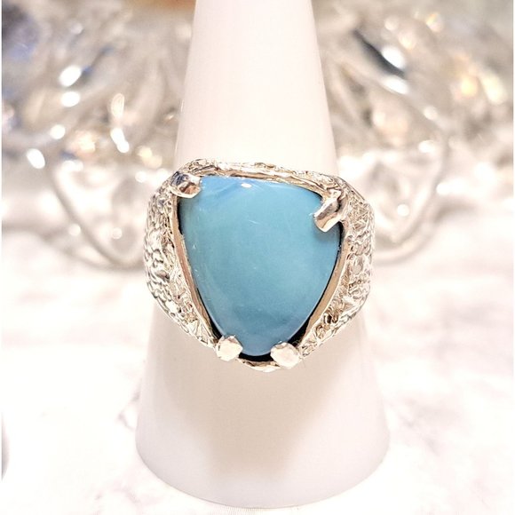 Men’s Natural Blue Larimar Mid-Evil Solid Sterling Silver Ring - Picture 3 of 9